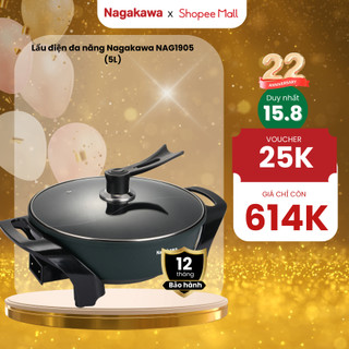[Mã ELBAU4 giảm 4% đơn 500K] Nồi lẩu nướng điện 1 ngăn đa năng Nagakawa NAG1905 (5L)- Bảo hành 12 tháng