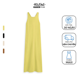 Đầm Nữ Cộc Tay Cotton Cổ Tròn Trơn Form Maxi - Routine 10S23DREW037