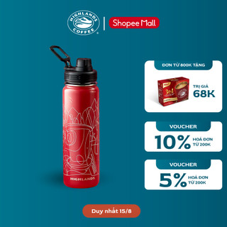 Bình giữ nhiệt highlands coffee hoạ tiết nhà màu đỏ 710ml