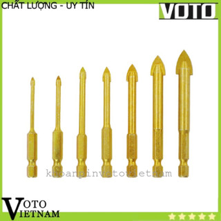 Mũi khoan kính, khoan gạch, đa năng chuôi lục giác đầu 2 cạnh màu vàng chống rỉ size lẻ 3-6-8-10mm