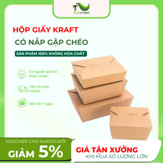  Combo 50 Hộp Giấy Chữ Nhât D Kraft nắp gập chéo đựng salad thức ăn các loại 