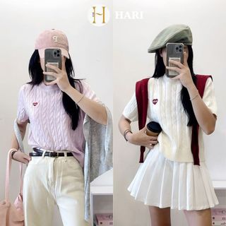 Áo len Hari mongtoghi cộc tay thêu tim đỏ