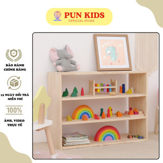 Kệ trưng bày đồ chơi cho bé, giá sách 3 tầng Montessori bằng gỗ thông phủ bóng