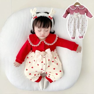 Body xinh xắn dễ thương cho bé gái vải nhung tăm mặc thu đông Bodysuit đầy tháng Ngực Nơ Gấu SLT143