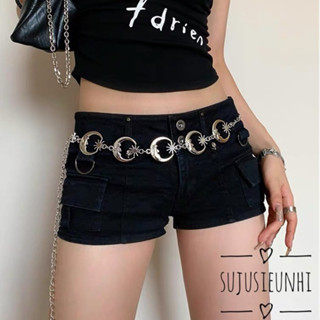 dây xích đeo quần, đeo eo dáng dài hình mặt trăng, bông hoa màu trắng đơn giản cá tính