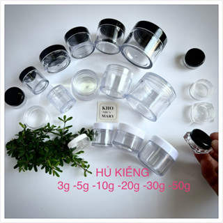 ( COMBO 5 và 1) HỦ NHỰA NHỎ chiết mẫu thử spa - lọ Hủ kiếng 3gr 5gr 10gr 20gr 30g 50g trong suốt nắp Đen trong chiết kem
