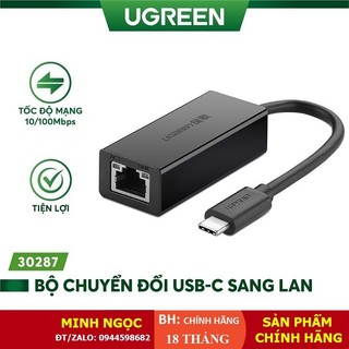Cáp chuyển đổi USB Type C to Lan 10/100 Mbps Ugreen 30287 Cao Cấp Chính Hãng