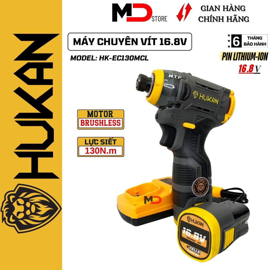 Bộ máy chuyên vít 16.8V HUKAN HK-EC130MCL, Lực Siết 130N.m – Momen siêu khỏe, Motor không chổi than,