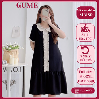  Váy bầu mùa hè đầm bầu công sở GuMe màu đen PHA CỔ BE dáng đuôi cá Cổ Sen size từ 40-100kg MB189 