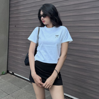 Áo baby tee thêu nơ 250gsm nữ HHVINTAGE cổ tròn basic thun co dãn Top A93