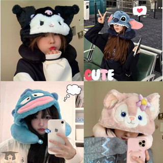 Gối chữ U kèm mũ to che mắt hình gấu, thỏ đáng yêu chất liệu lông mềm mịn phù hợp mang theo đi tàu xe, máy bay
