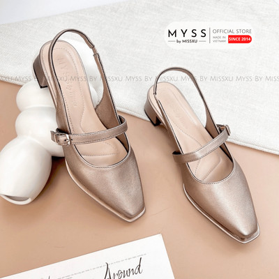 Giày cao gót nữ MYSS mũi vuông phối quai ngang quai sau 3cm thời trang - CG303