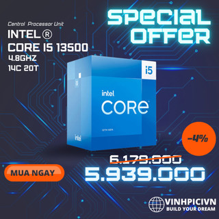 Cpu intel core i5 13500 (2.5ghz turbo 4.8ghz / 14 nhân 20 luồng / 24mb / lga 1700) [new]