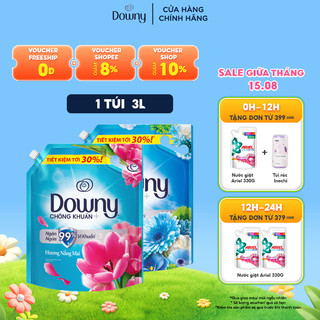 Nước Xả Vải DOWNY Tinh Dầu Thiên Nhiên/Nước Hoa Cao Cấp Túi 3L Hương Nắng Mai/ Làn Gió Mát