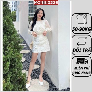Chân váy bigsize nữ đi chơi sang chảnh kiểu chữ A đính nơ ô trám vải cotton cao cấp MON big size 50 - 90kg