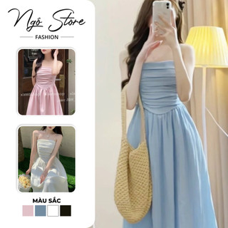 Đầm cup ngực xếp ly chất đũi ( có mút ) dáng dài xòe 4 màu siêu xinh cho các nàng đi du lịch, đi chụp ảnh sang chảnh
