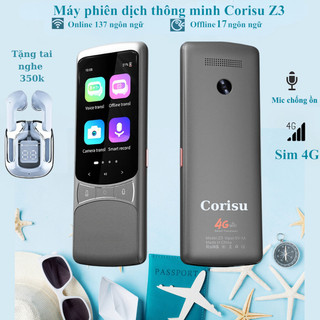 Máy phiên dịch Corisu Z3 hỗ trợ sim 4G, dịch giọng nói, dịch ảnh, 138 ngôn ngữ, trạm phát wifi