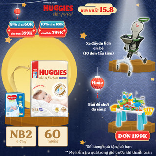Miếng lót sơ sinh Huggies Skin Perfect NB2 60 miếng với 2 vùng thấm giảm kích ứng da