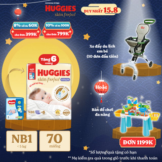 Miếng lót sơ sinh Huggies Skin Perfect NB1 64+6 miếng với 2 vùng thấm giảm kích ứng da