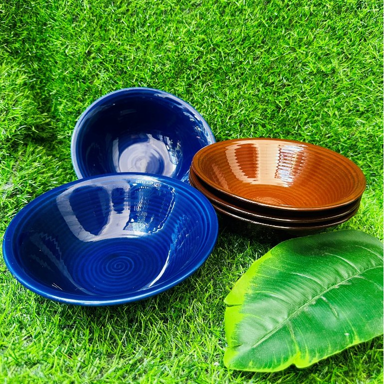 <2hand> Tô Gốm Mộc Nhật Bản xanh dương và nâu đất siu xinh siu bóng bảy 18,5cm x 7cm