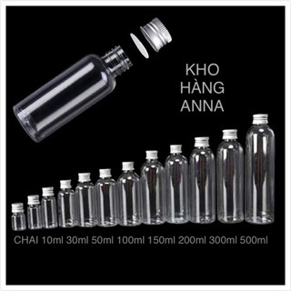 CHAI PET NHỰA trong suốt NẮP NHÔM BẠC 10ml 30ml 50ml 70ml 100ml 150ml 200ml 300ml - Lọ chiết nước mỹ phẩm