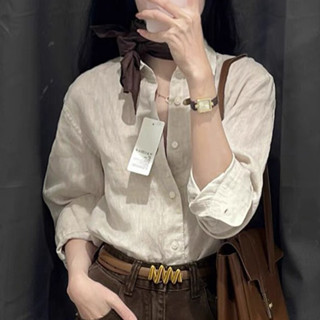 Áo sơ mi nữ công sở trễ vai dài tay – Chất Linen bột Premium, form rộng trẻ trung, dễ phối đồ – SLINEN