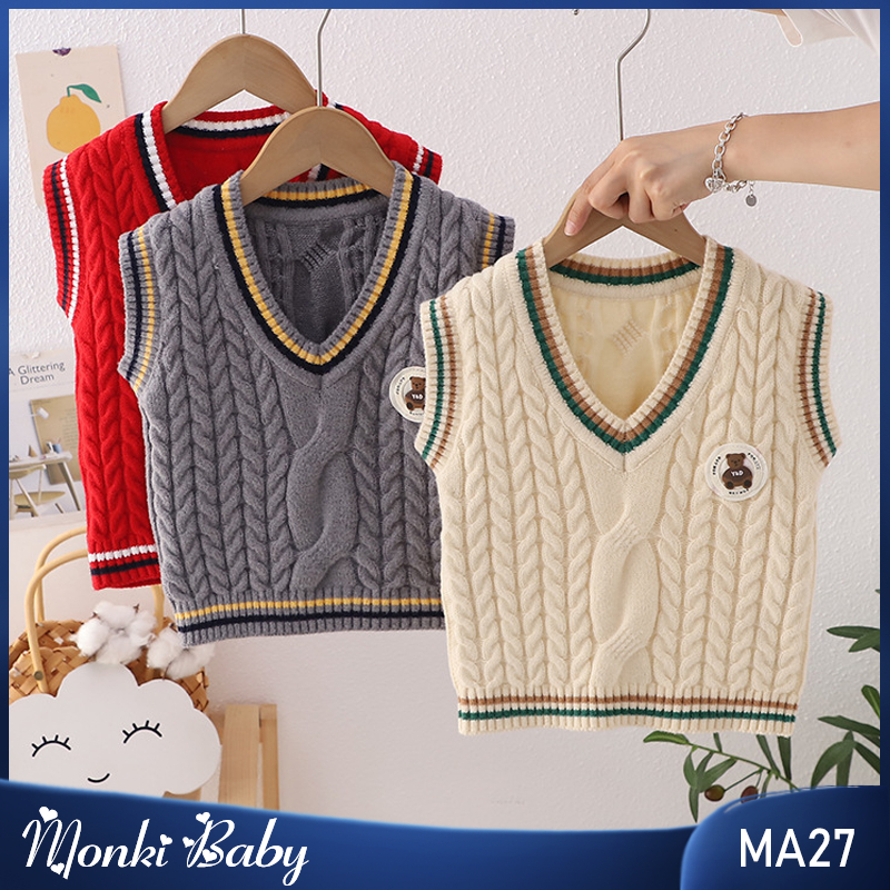 Áo len gile vặn thừng cho bé trai, đồ len chuẩn đẹp trẻ em, chất len dày dặn dai chắc, mềm mịn | MA2