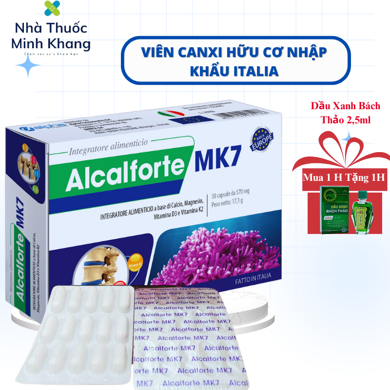 Viên Canxi Hữu Cơ Alcalforte MK7- Bổ Sung Canxi, Giúp Xương Chắc Khỏe,Ngừa Loãng Xương. Hộp 30viên