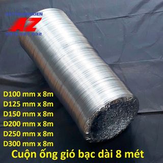 Cuộn ống gió bạc chịu nhiệt D100mm x 8m