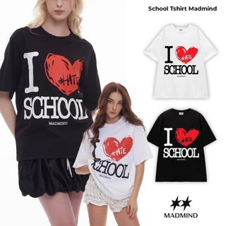 Áo thun ngắn tay in hình school tshirt madmind 100% premium cotton - màu trắng/ đen