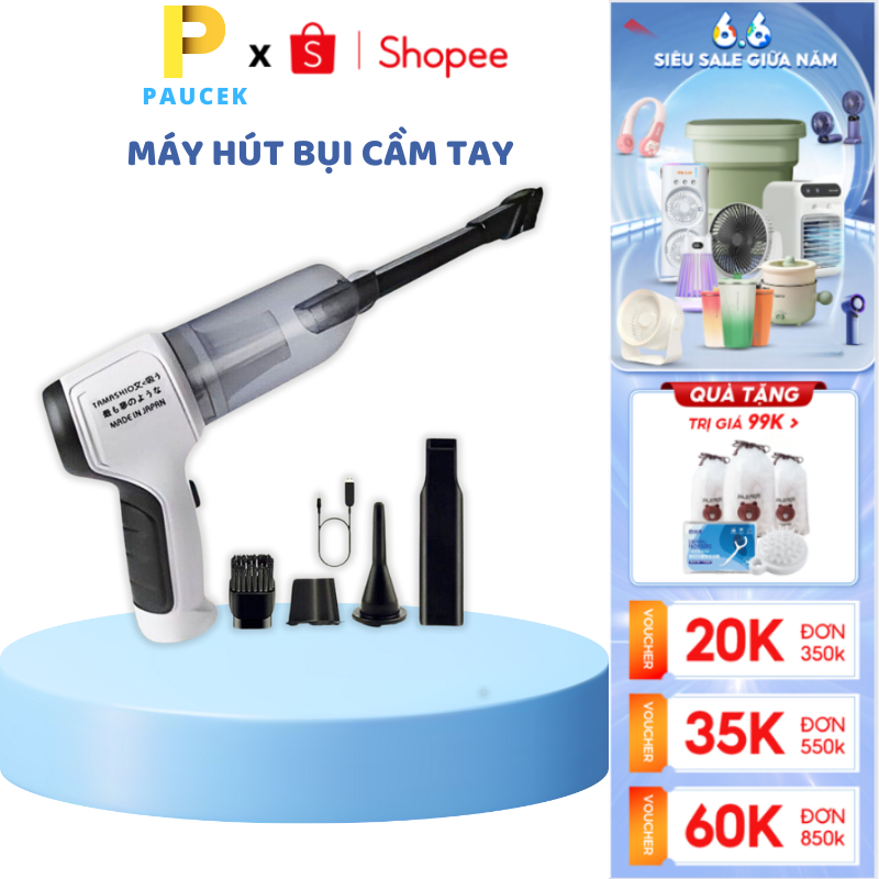 Máy Hút Bụi Cầm Tay Không Dây Với 6 Đầu Hút Đa Năng,Hút Bụi Ô Tô, Giường Nệm, Lông Chó Mèo