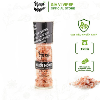 Muối Hồng Himalaya Vipep Cối Xay Nguyên Hạt  Hũ Thủy Tinh 120g - Gia vị Vipep