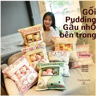 Gối pudding, gối ôm, gối tựa lưng có gấu bông nhỏ bên trong đáng yêu.