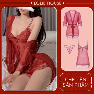 Váy ngủ sexy - Đầm ngủ sexy ren voan mỏng có kèm áo choàng thắt dây LOLIE HOUSE - VN2