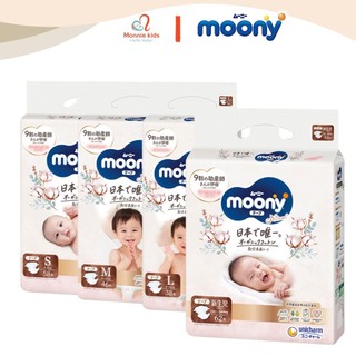 Tã bỉm dán Moony Natural cho bé NB63/S60/M46/L38/XL32, tã bỉm cao cấp thấm hút tốt - Monnie Kids
