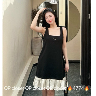  Váy suông cổ vuông tặng kèm tag đá MIU, Đầm bigsize bèo gấu tiểu thư
