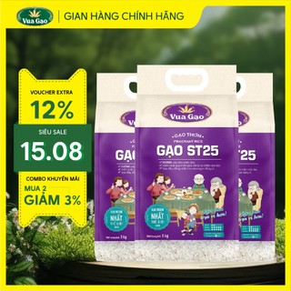 Combo 3 Túi Gạo ST25 5kg – Chính Hãng Vua Gạo – Gạo Thơm Ngon, Dẻo Nhiều, Vị Đậm Đà – Top 1 TG 2023