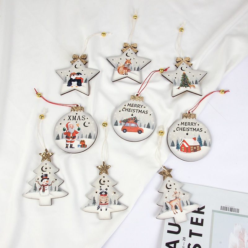 Set 3 Hình Gỗ Vintage GT51 Treo Cây Thông Noel Trang Trí Giáng Sinh