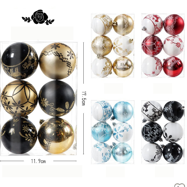 Set 6 Quả Châu Hoạ Tiết 6cm E94 Treo Cây Thông Noel Phụ Kiện Trang Trí Giáng Sinh