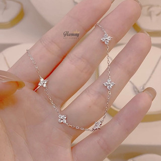 Lắc tay nữ bạc 925 xi vàng 14k thiết kế cỏ bốn lá đính đá xinh xắn Doris | HARMONY ACCESSORIES VT59