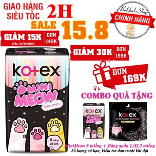 Băng vệ sinh Kotex Mini Meow siêu mỏng cánh 24cm - Gói 8 miếng