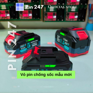  Vỏ Pin Makita Mẫu Mới 18v: 5 10 15  Cell 18650 - Chống Sốc - Led Báo Pin Bên Hông - Pin 247 