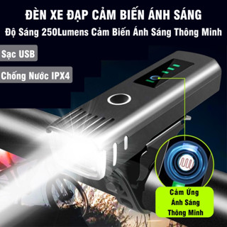 Đèn Xe Đạp Cảm Biến Thông Minh Chống Nước IPX4, Đèn Gắn Xe Đạp 250 Lumens 1500mAh, Đèn Pha Xe Đạp Cao Cấp