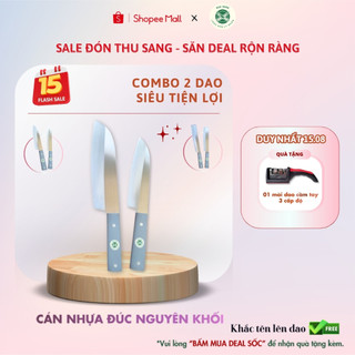 Combo 2 dao nhà bếp thép Nhật trắng không gỉ - Chuôi nhựa