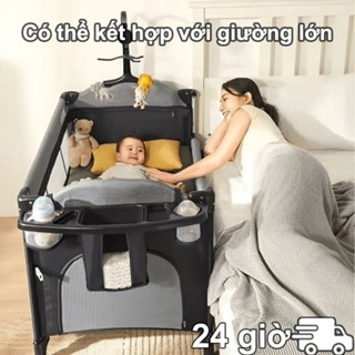 Cũi di động gấp gọn , nôi cũi vải cho bé gấp gọn đa năng nôi ghép giường bố mẹ tặng màn