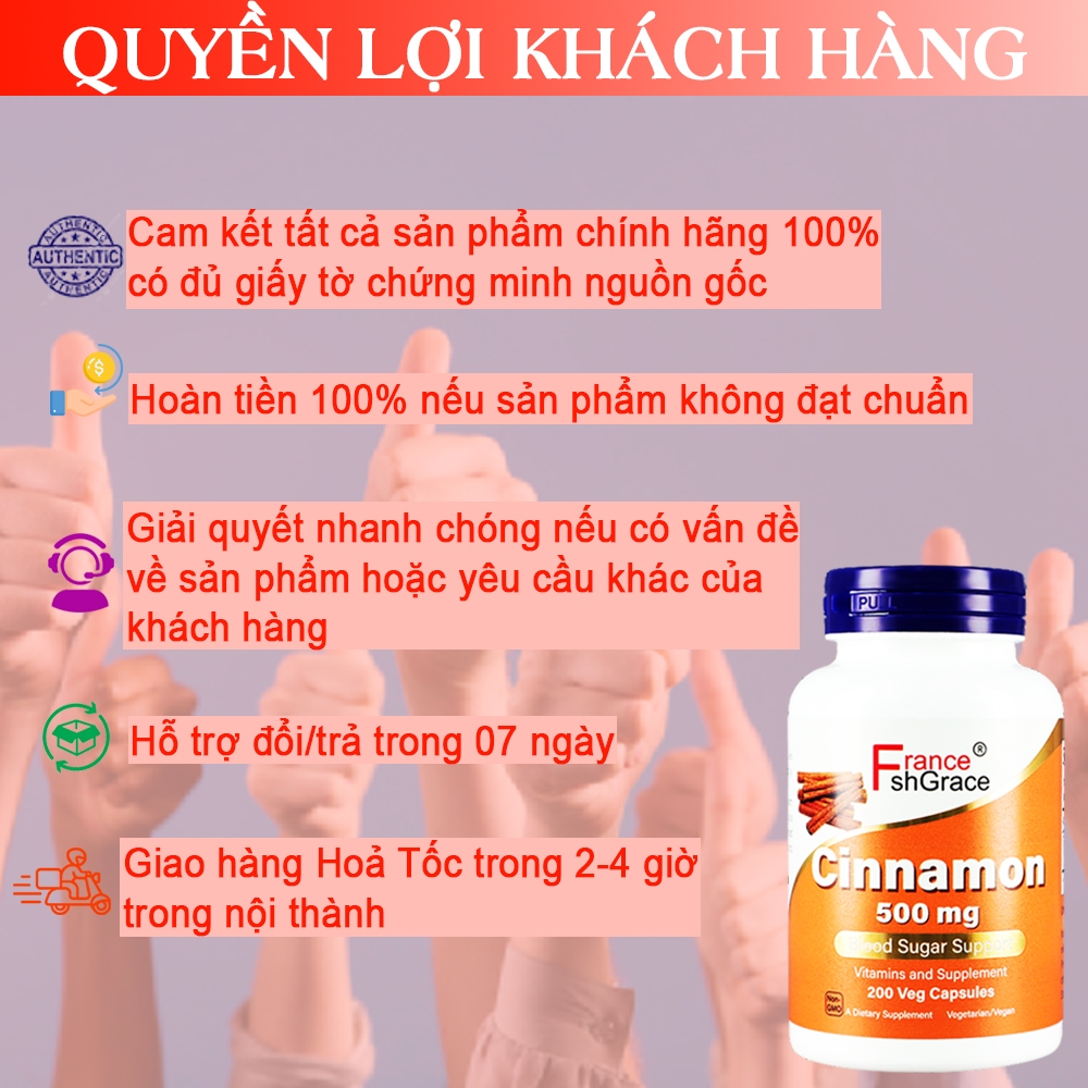 Viên uống Cinnamon chuyển hoá đường ổn định đường huyết 500 mg 200 viên