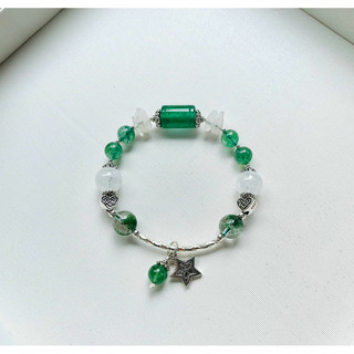 Vòng lắc tay Lu thống đá TA dâu xanh mix charm bạc Thái