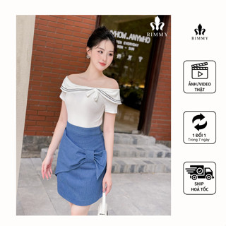 RIMMY - KRISTEN Shirt Áo thun thiết kế trễ vai đính nơ cách điệu mềm mát hạn chế nhăn