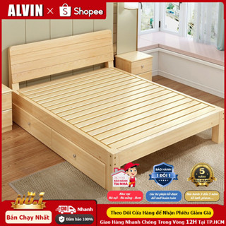 Giường Pallet Gỗ Thông Mới Giường Ngủ Đẹp Chất Lượng gỗ thật 100% 3.5/4/5/6 feet Giường có ngăn kéo
