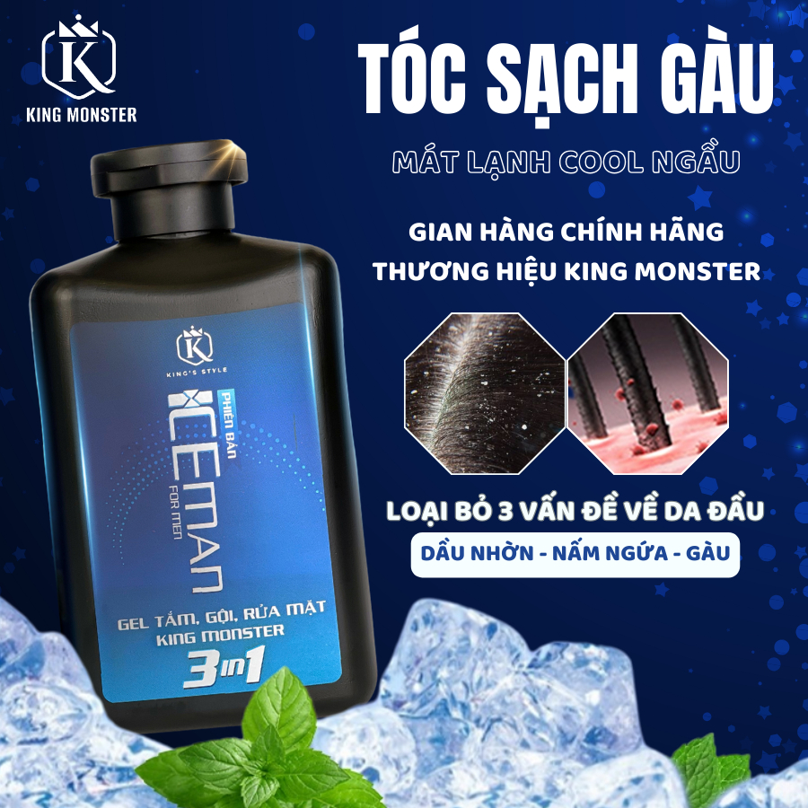[189K - KING MONSTER] Sữa tắm gội nam hương nước hoa cao cấp, dầu gội nam sạch gàu dưỡng tóc chắc khỏe